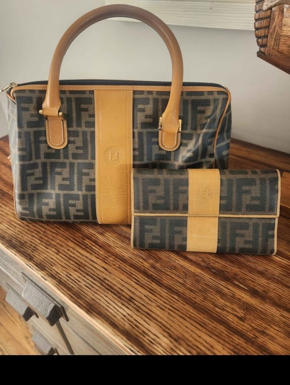 Fendi Monogram Satchel and Wallet in Dark Brown and Tan
